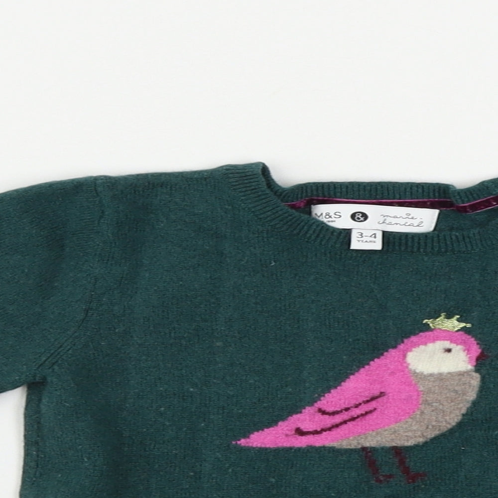 Marks and Spencer  Girls Green   Pullover Jumper Size 4-5 Years