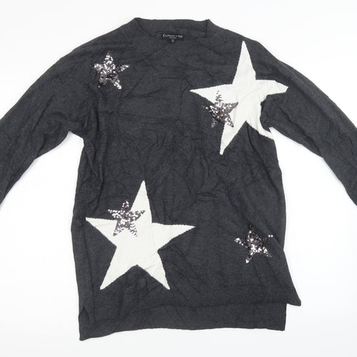 F&F Womens Grey Polka Dot Knit Pullover Sweatshirt Size 10