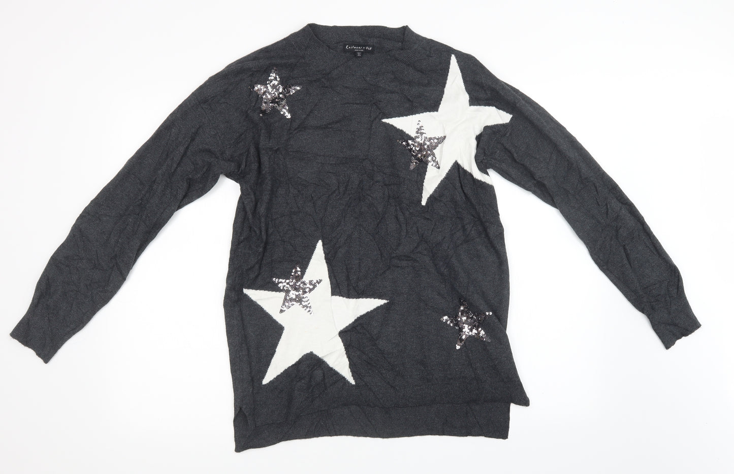 F&F Womens Grey Polka Dot Knit Pullover Sweatshirt Size 10