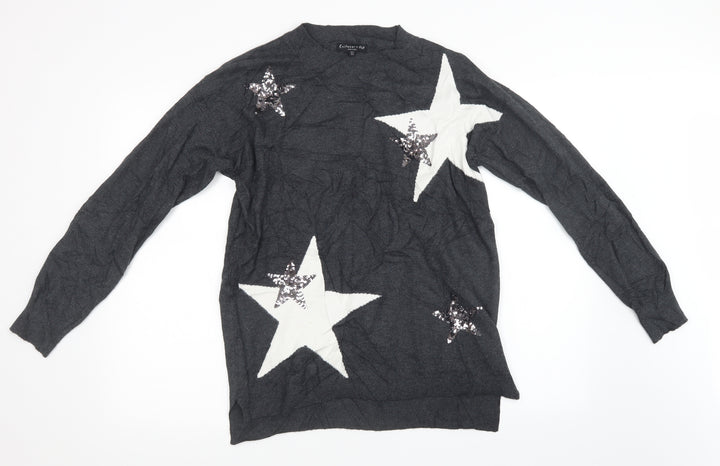 F&F Womens Grey Polka Dot Knit Pullover Sweatshirt Size 10