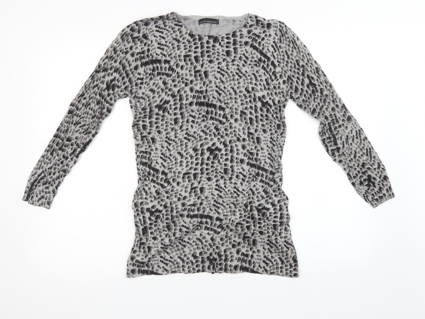 David Emanuel Womens Grey Animal Print Knit Pullover Sweatshirt Size S