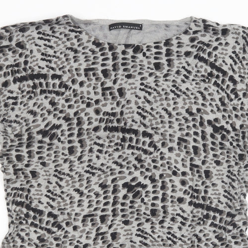 David Emanuel Womens Grey Animal Print Knit Pullover Sweatshirt Size S