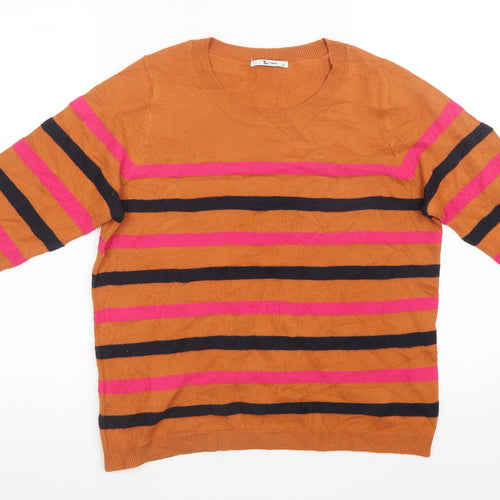 Sainsburys Womens Orange Striped Knit Pullover Sweatshirt Size 12