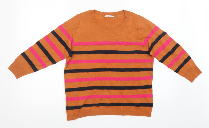 Sainsburys Womens Orange Striped Knit Pullover Sweatshirt Size 12
