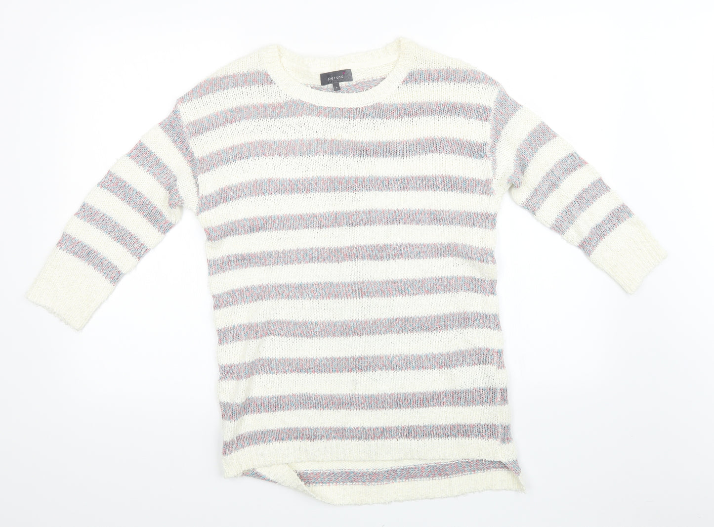 Marks and Spencer Womens White Striped Knit Pullover Sweatshirt Size 8