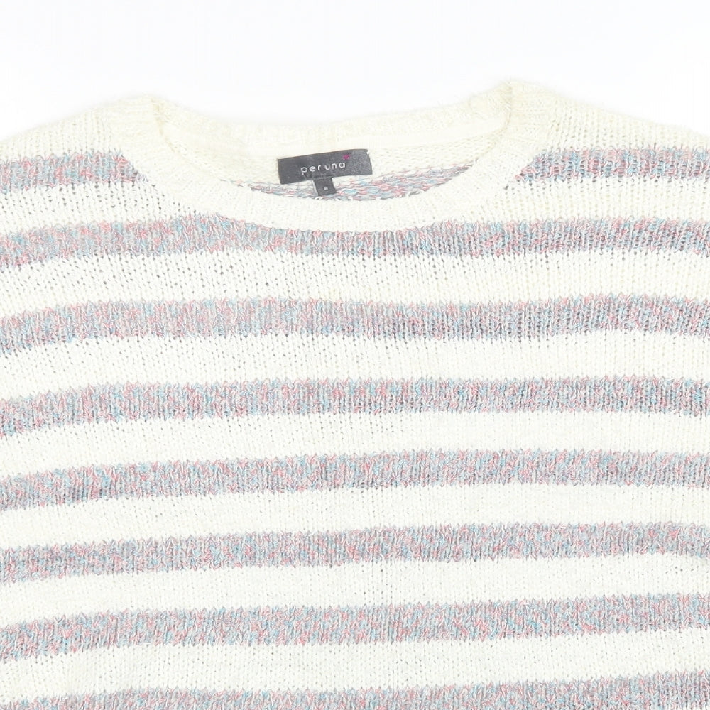 Marks and Spencer Womens White Striped Knit Pullover Sweatshirt Size 8
