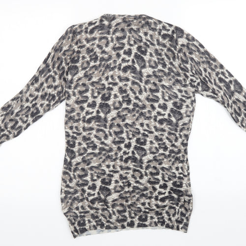bm Collection Womens Brown Animal Print Knit Pullover Sweatshirt Size XS