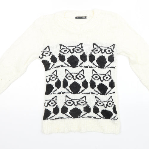 QED London Womens White Geometric Knit Pullover Sweatshirt Size XS
