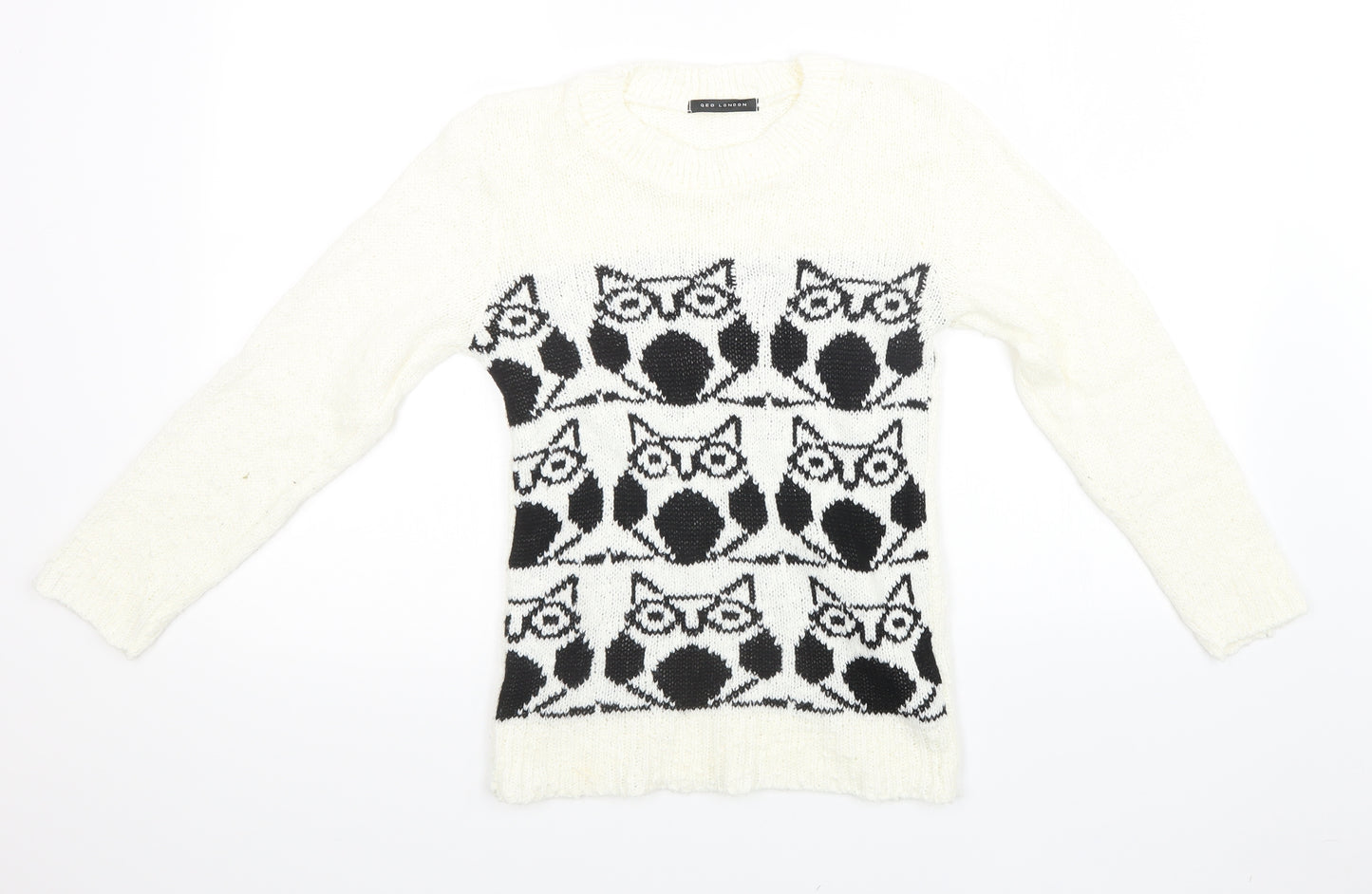 QED London Womens White Geometric Knit Pullover Sweatshirt Size XS