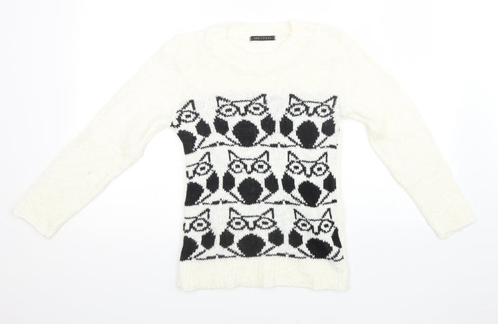 QED London Womens White Geometric Knit Pullover Sweatshirt Size XS