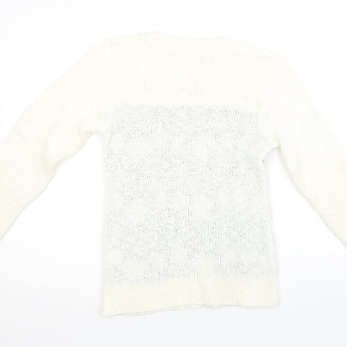 QED London Womens White Geometric Knit Pullover Sweatshirt Size XS