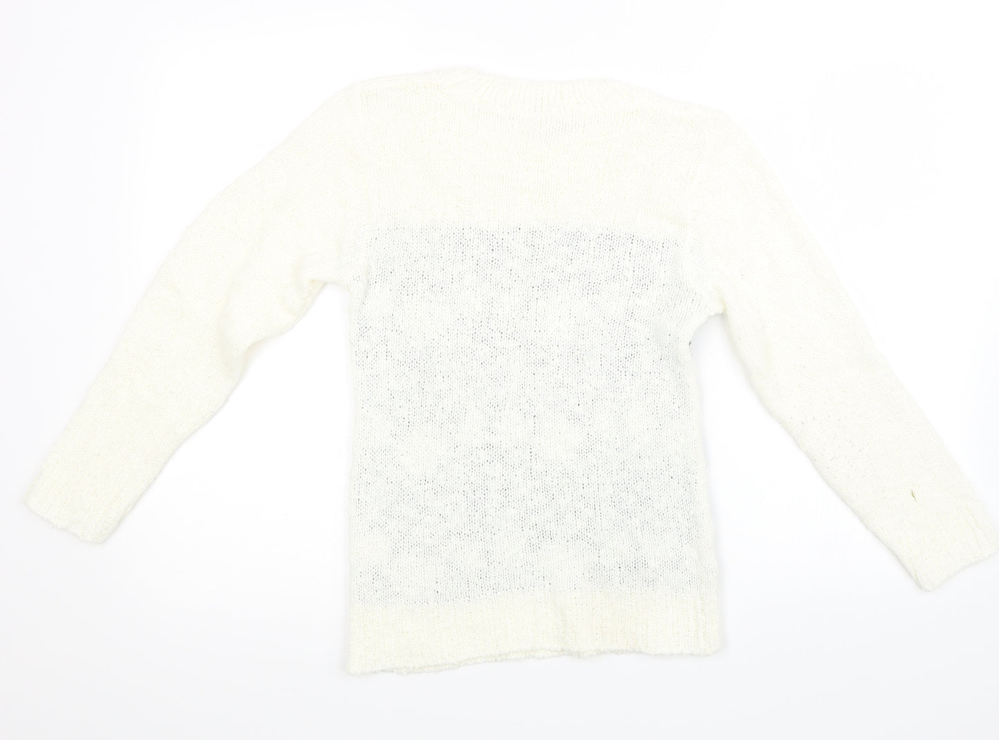 QED London Womens White Geometric Knit Pullover Sweatshirt Size XS