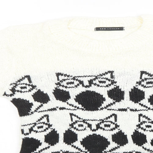 QED London Womens White Geometric Knit Pullover Sweatshirt Size XS