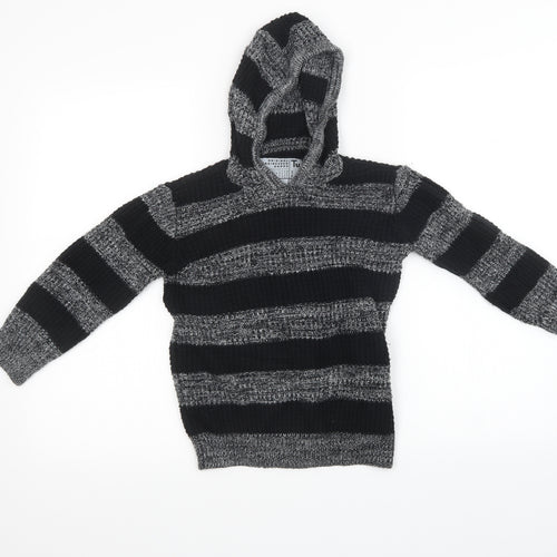 Sainsburys Boys Black Striped Knit Pullover Sweatshirt Size 7 Years