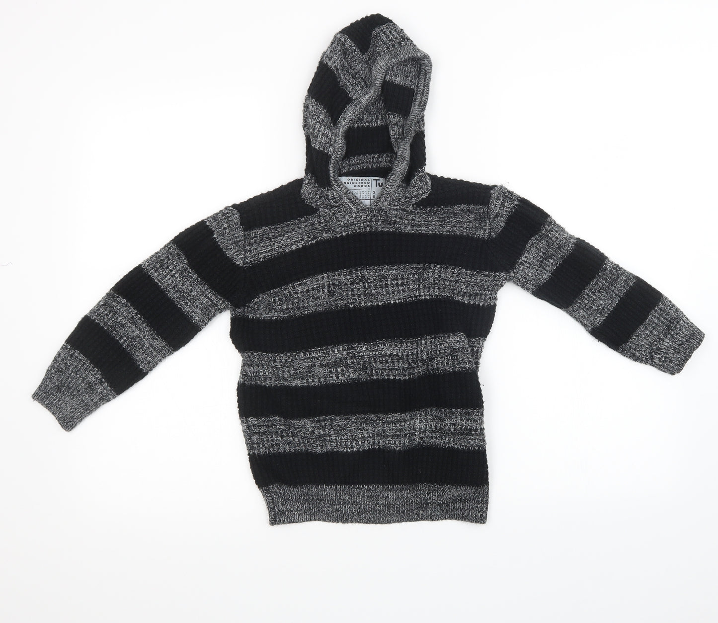 Sainsburys Boys Black Striped Knit Pullover Sweatshirt Size 7 Years