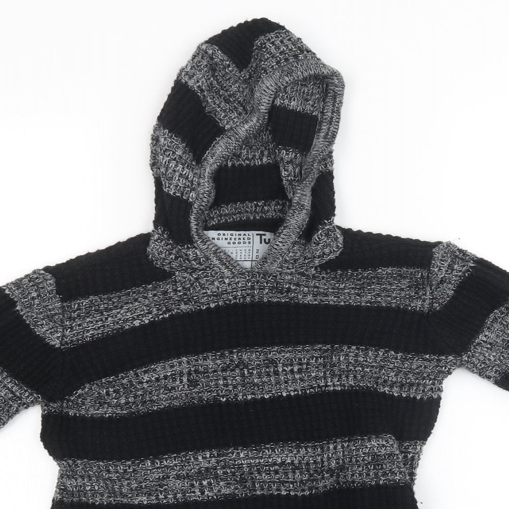 Sainsburys Boys Black Striped Knit Pullover Sweatshirt Size 7 Years