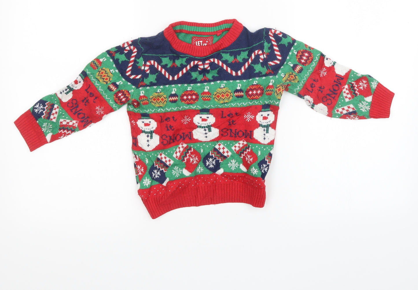 Sainsburys Boys Red Striped Knit Pullover Sweatshirt Size 2 Years  - christmas