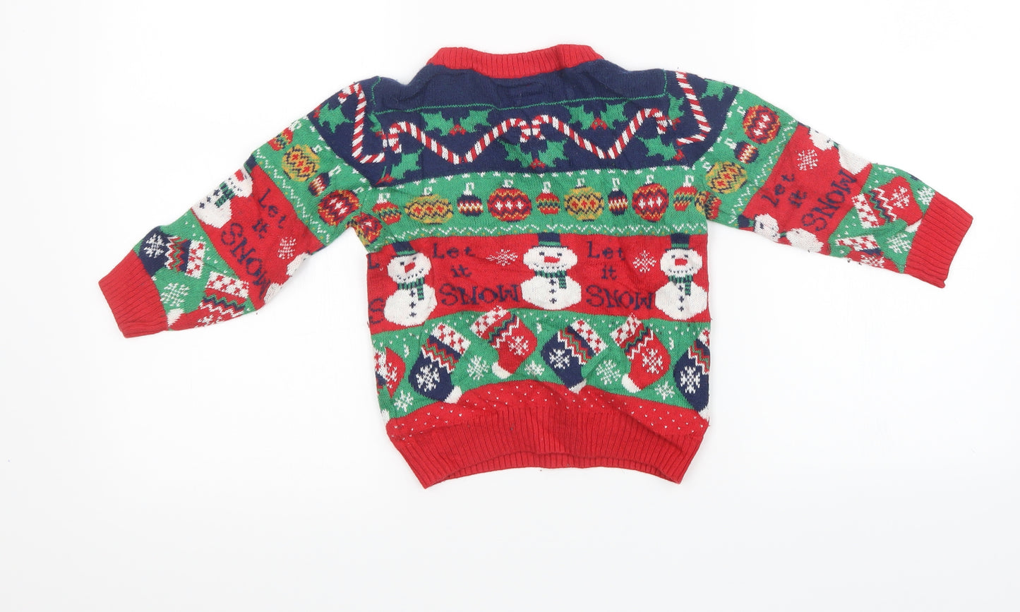 Sainsburys Boys Red Striped Knit Pullover Sweatshirt Size 2 Years  - christmas