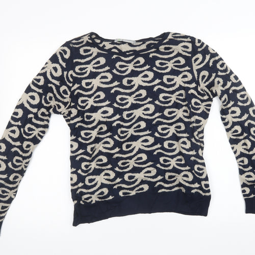 Marks and Spencer Womens Blue Geometric Knit Pullover Sweatshirt Size 14