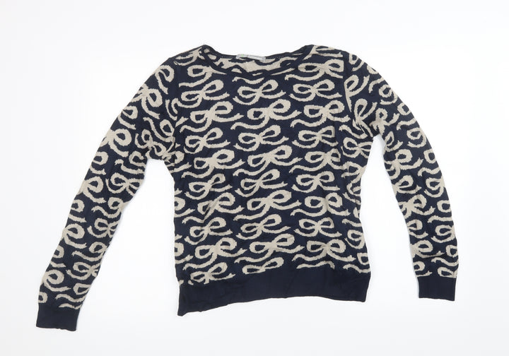 Marks and Spencer Womens Blue Geometric Knit Pullover Sweatshirt Size 14