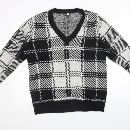 pep & co Womens Black Check Knit Pullover Sweatshirt Size L