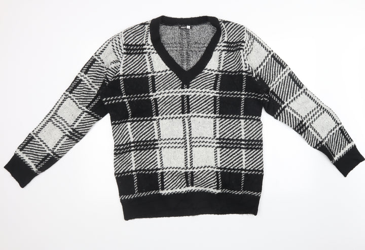 pep & co Womens Black Check Knit Pullover Sweatshirt Size L
