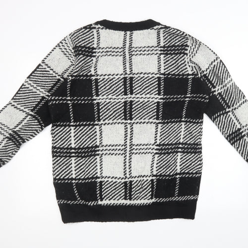 pep & co Womens Black Check Knit Pullover Sweatshirt Size L