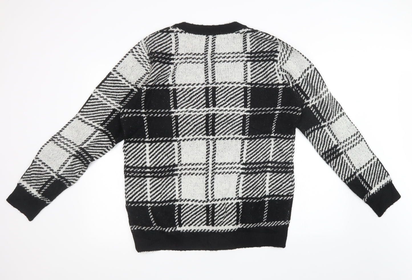 pep & co Womens Black Check Knit Pullover Sweatshirt Size L