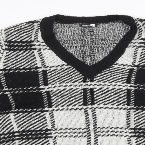 pep & co Womens Black Check Knit Pullover Sweatshirt Size L