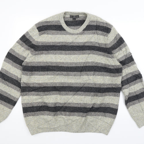 M&S Mens Grey Striped  Pullover Jumper Size XL