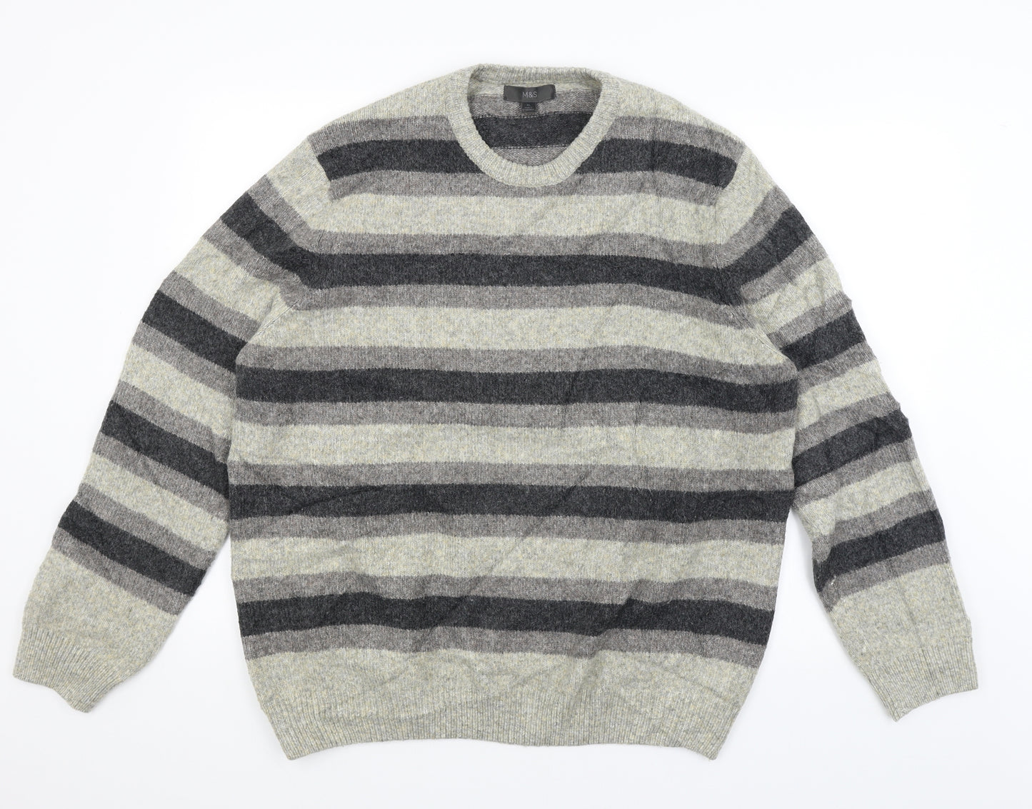 M&S Mens Grey Striped  Pullover Jumper Size XL