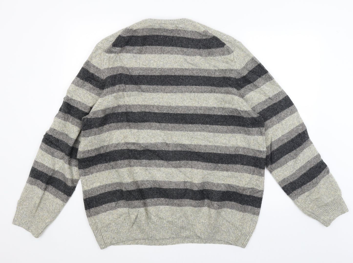 M&S Mens Grey Striped  Pullover Jumper Size XL