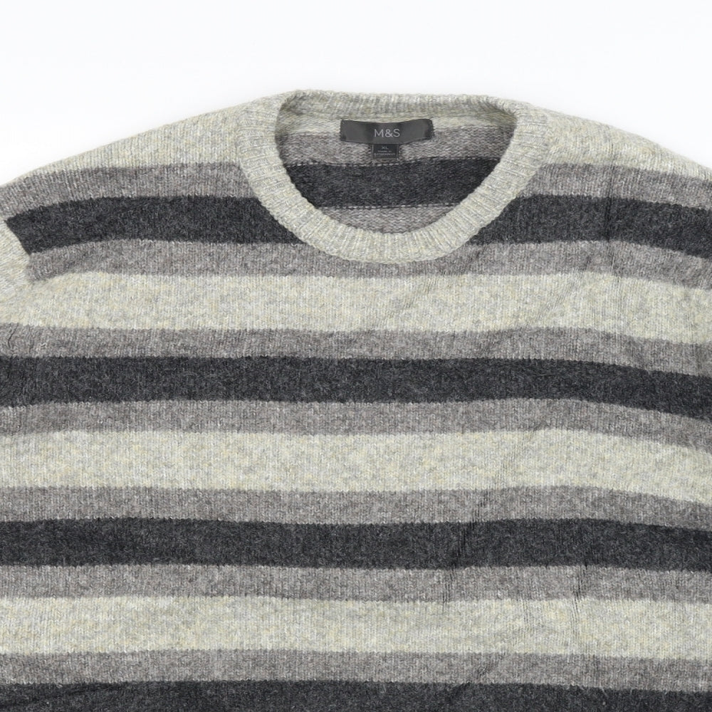 M&S Mens Grey Striped  Pullover Jumper Size XL