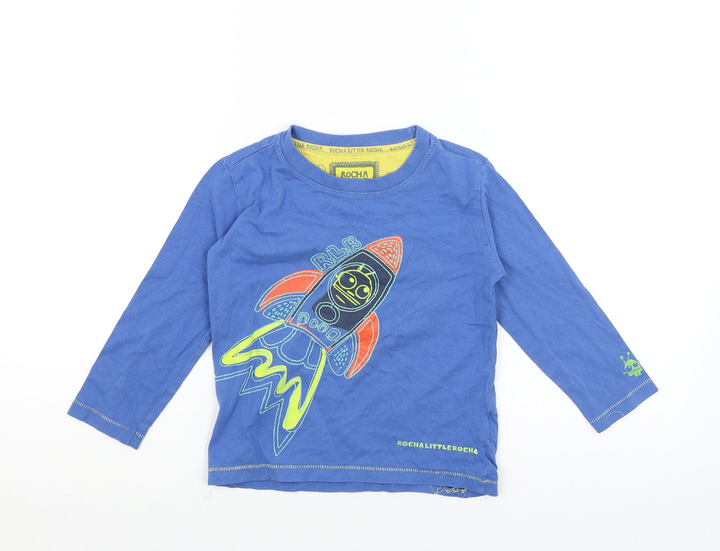 Rocha Little Rocha Boys Blue   Basic T-Shirt Size 3-4 Years  - Rocket Ship