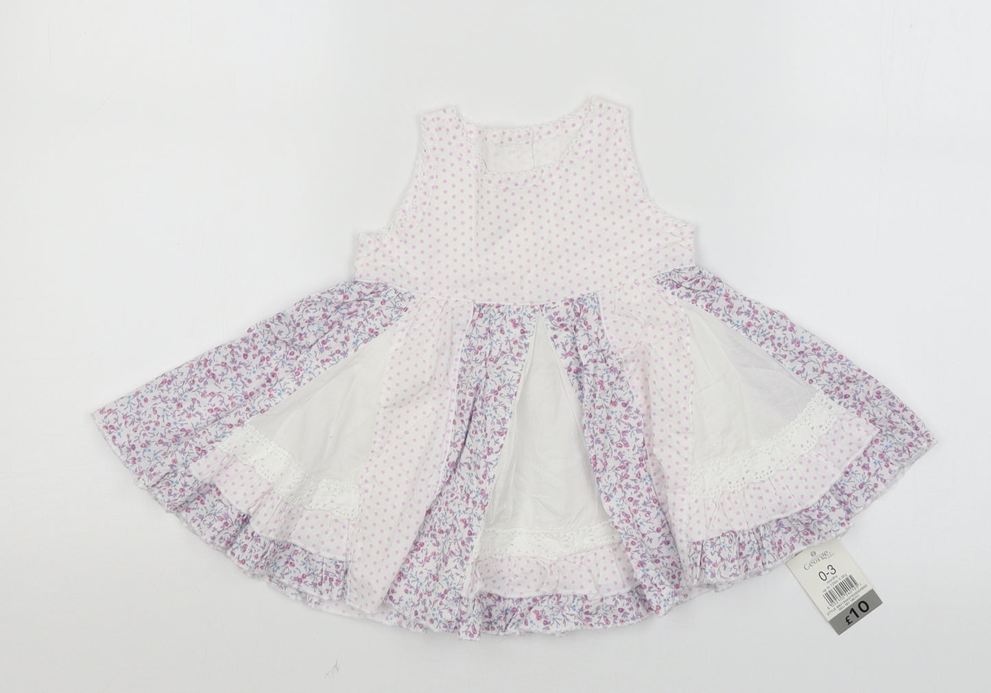 George Baby White Spotted  Fit & Flare  Size 0-3 Months