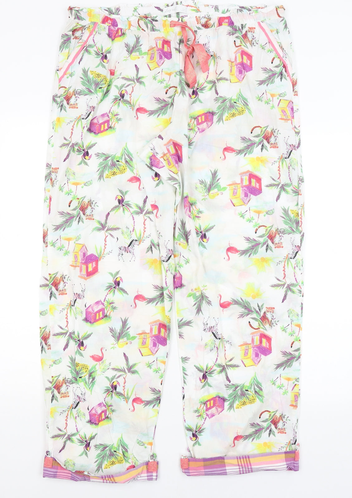 M&S Womens White Solid  Capri Pyjama Pants Size 18