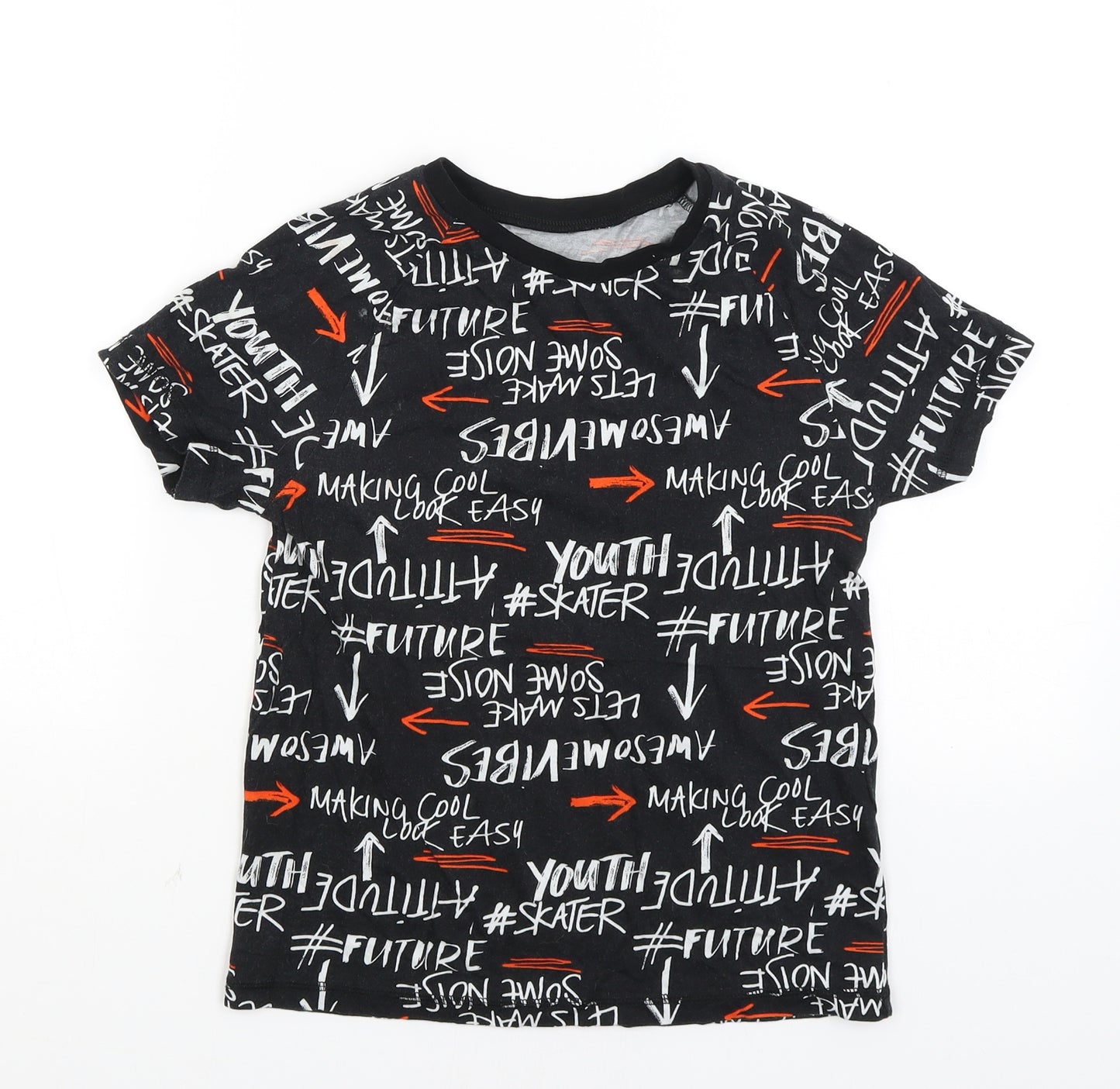 George Boys Black   Basic T-Shirt Size 9-10 Years  - Writing