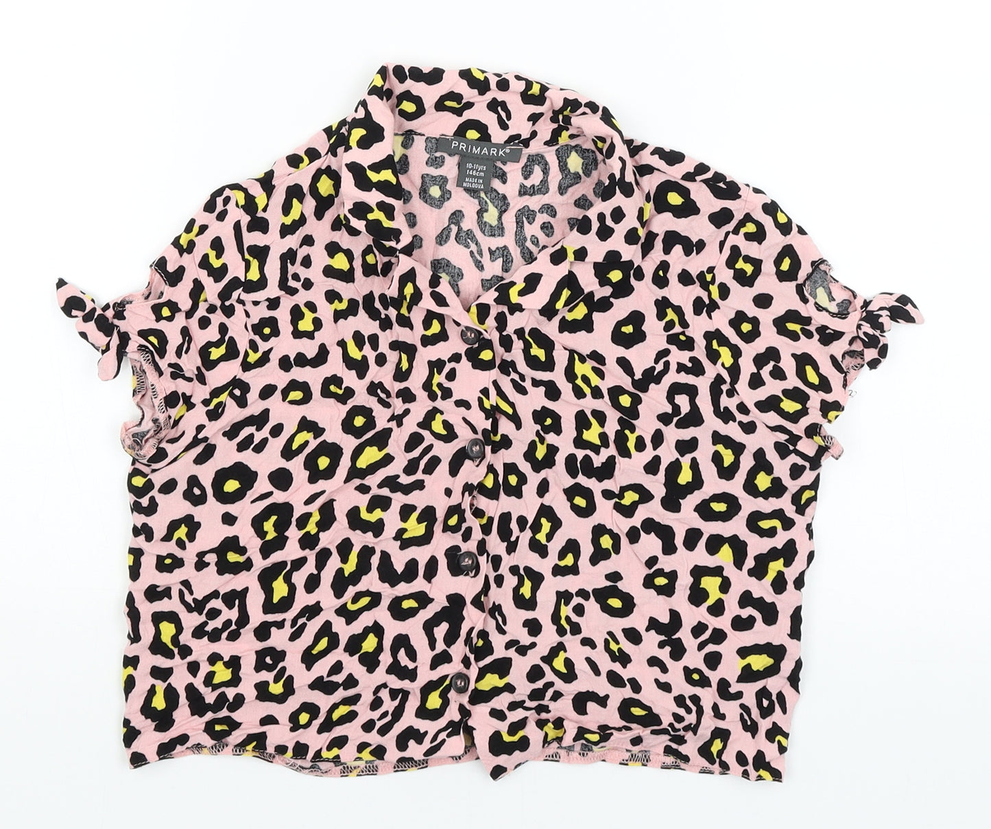 Primark Girls Pink Animal Print  Cropped Button-Up Size 10-11 Years