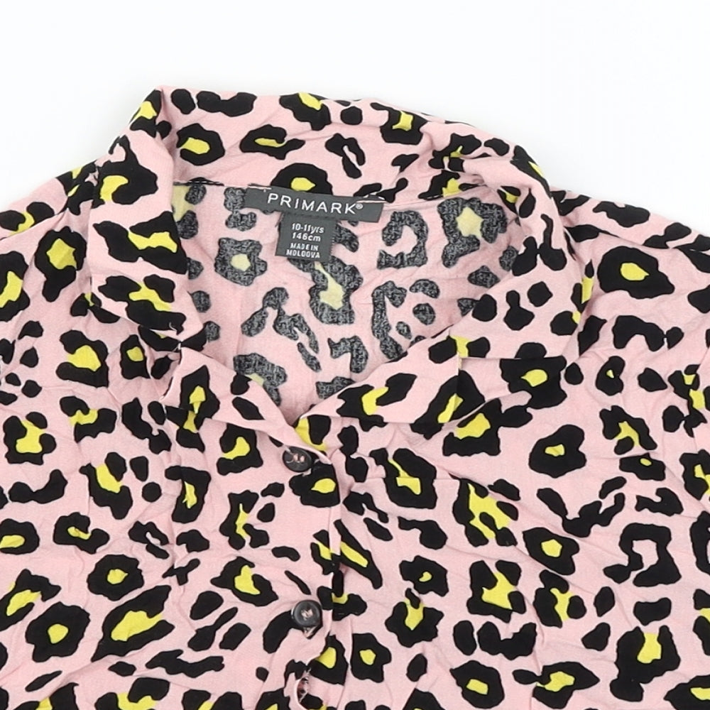 Primark Girls Pink Animal Print  Cropped Button-Up Size 10-11 Years