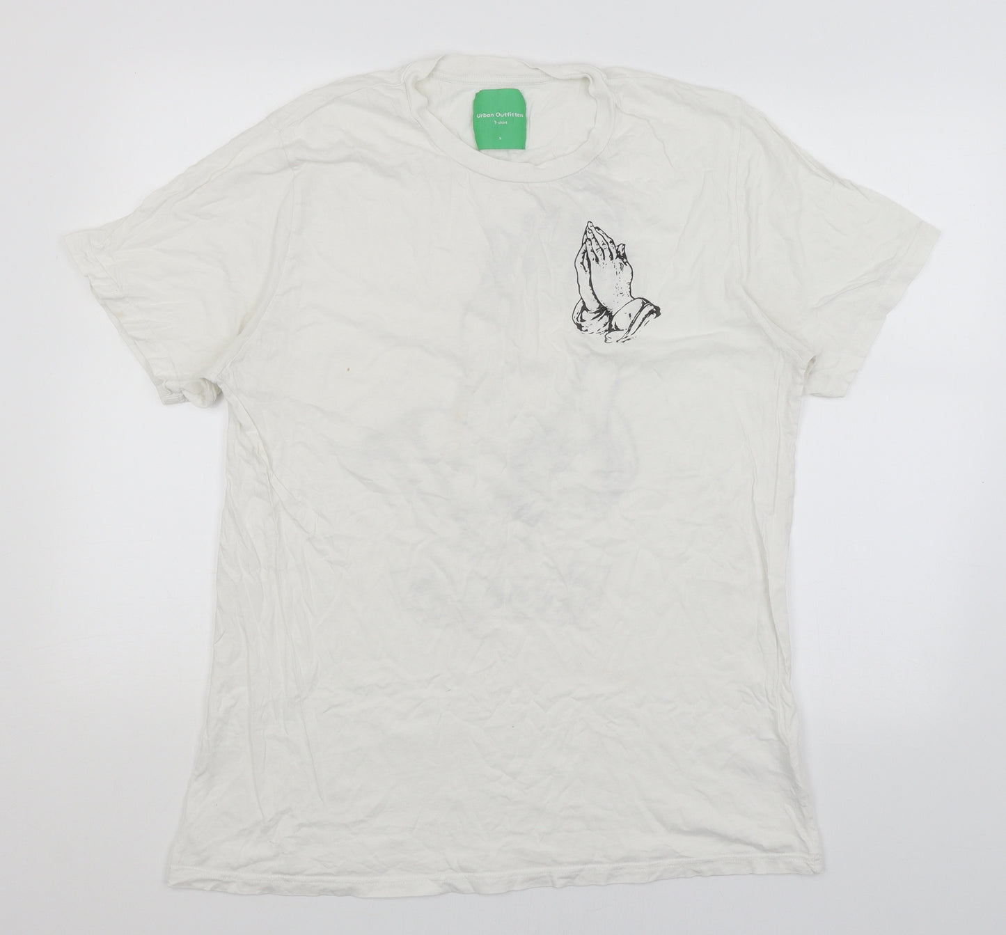 Urban Outfitters Mens White    T-Shirt Size L  - Prayer Hands