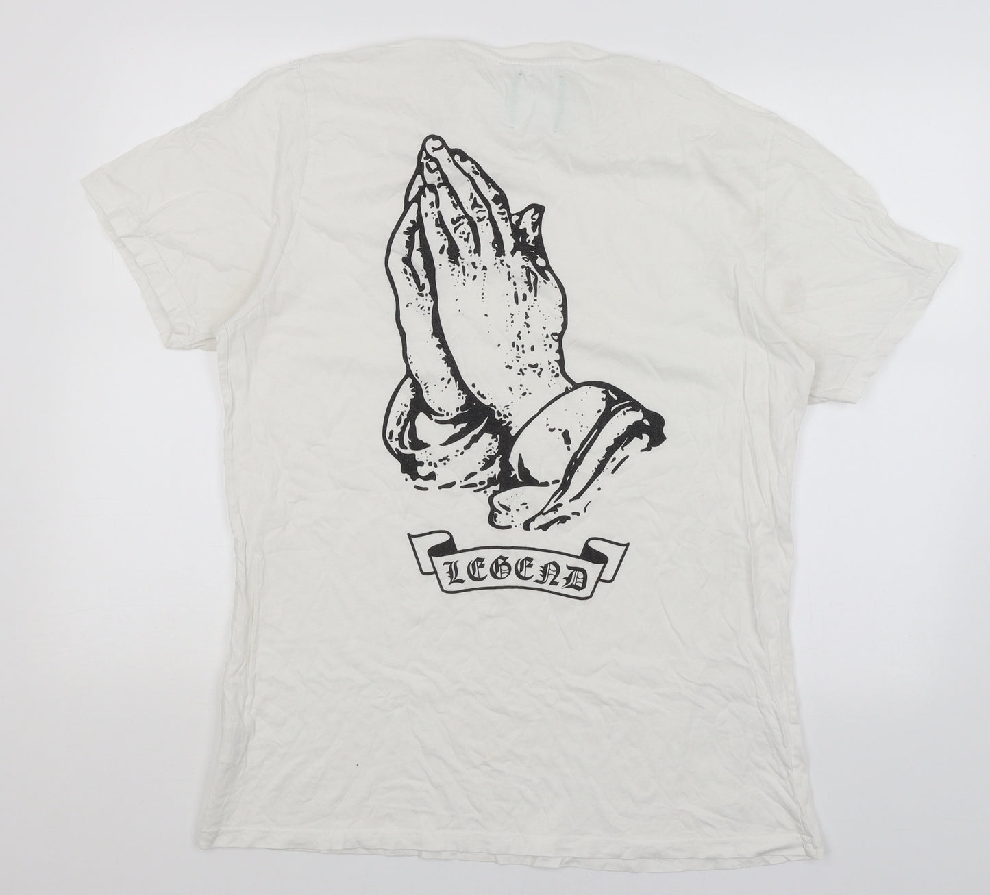 Urban Outfitters Mens White    T-Shirt Size L  - Prayer Hands
