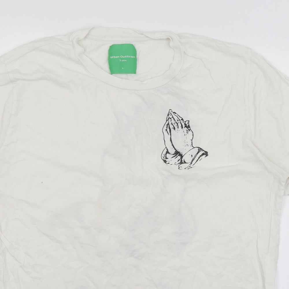 Urban Outfitters Mens White    T-Shirt Size L  - Prayer Hands