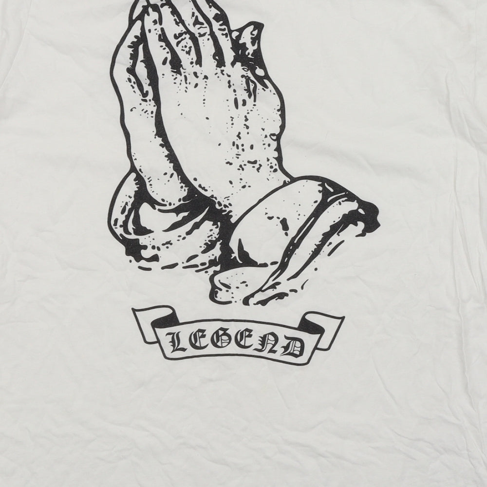 Urban Outfitters Mens White    T-Shirt Size L  - Prayer Hands
