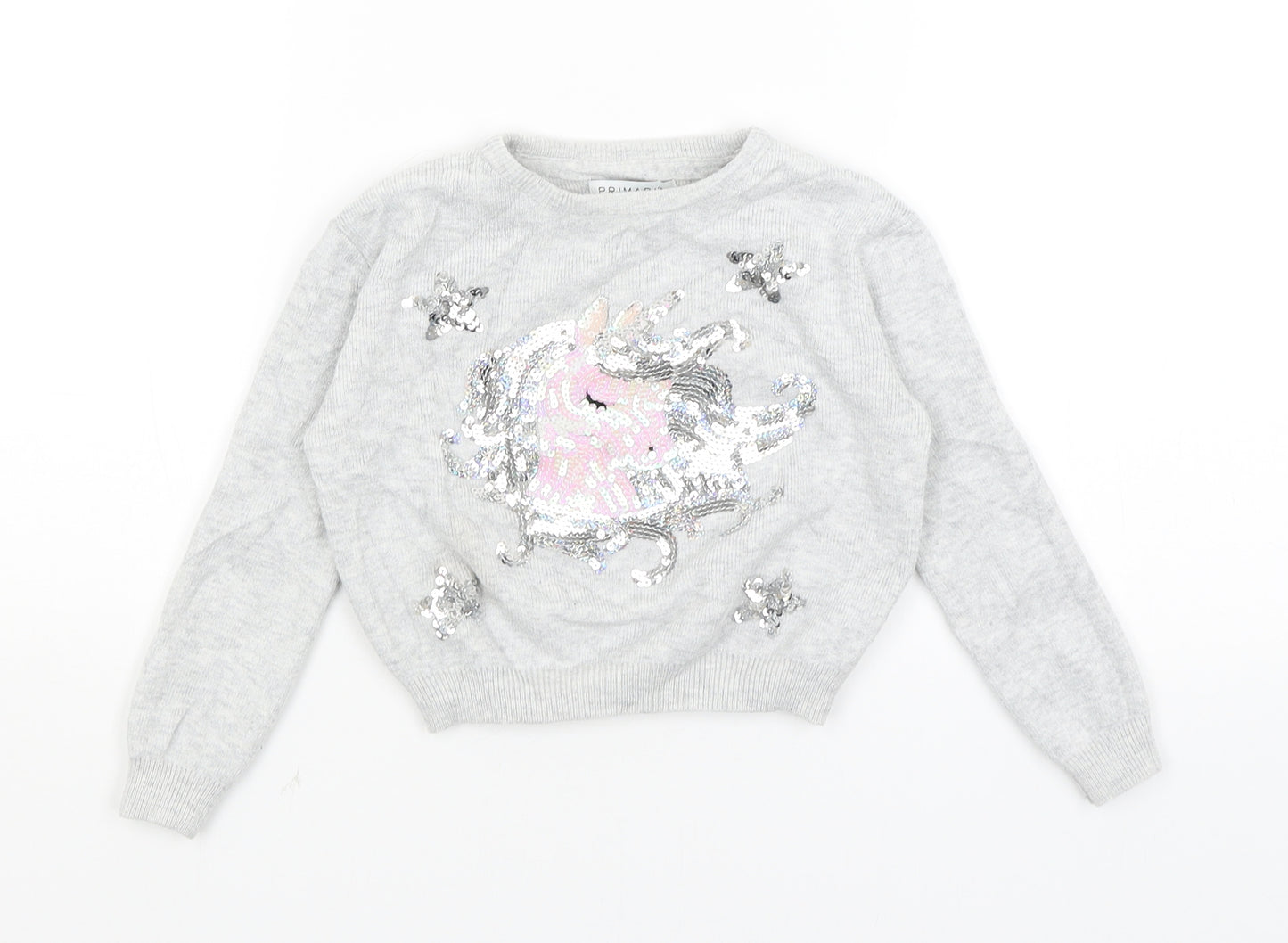 Primark Girls Grey   Pullover Jumper Size 3-4 Years  - Unicorn