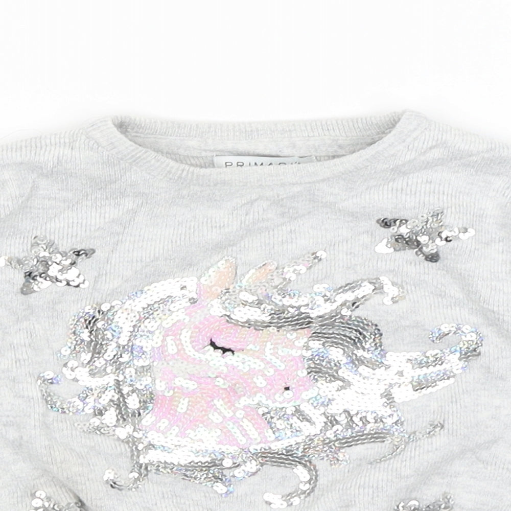 Primark Girls Grey   Pullover Jumper Size 3-4 Years  - Unicorn