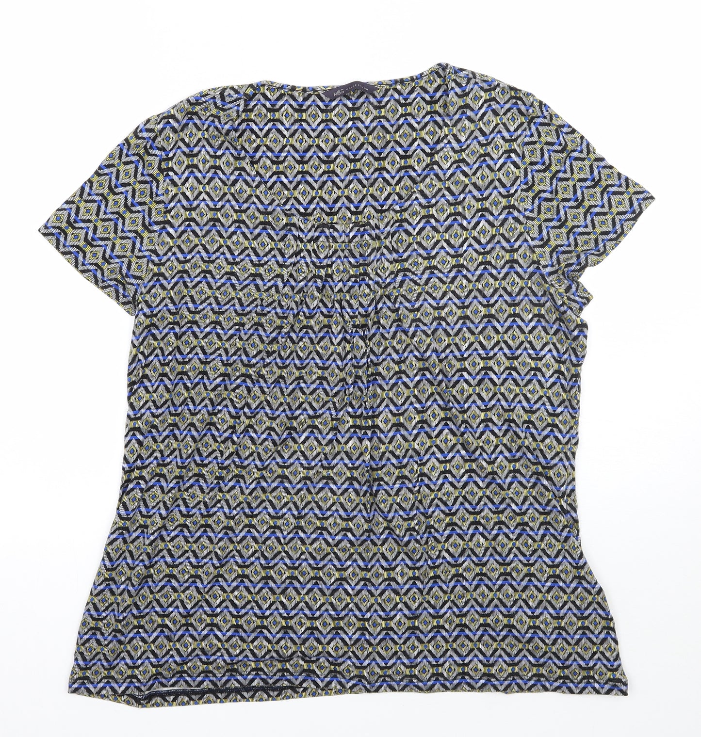 Marks and Spencer Womens Black Geometric  Basic T-Shirt Size 14