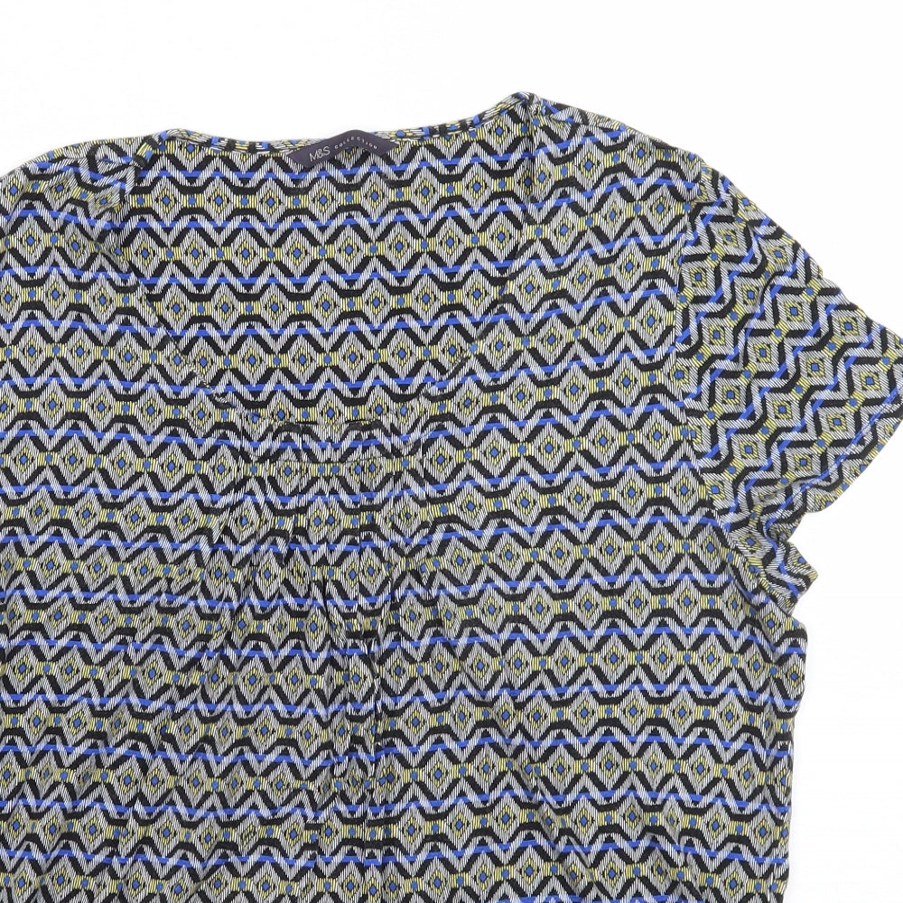 Marks and Spencer Womens Black Geometric  Basic T-Shirt Size 14