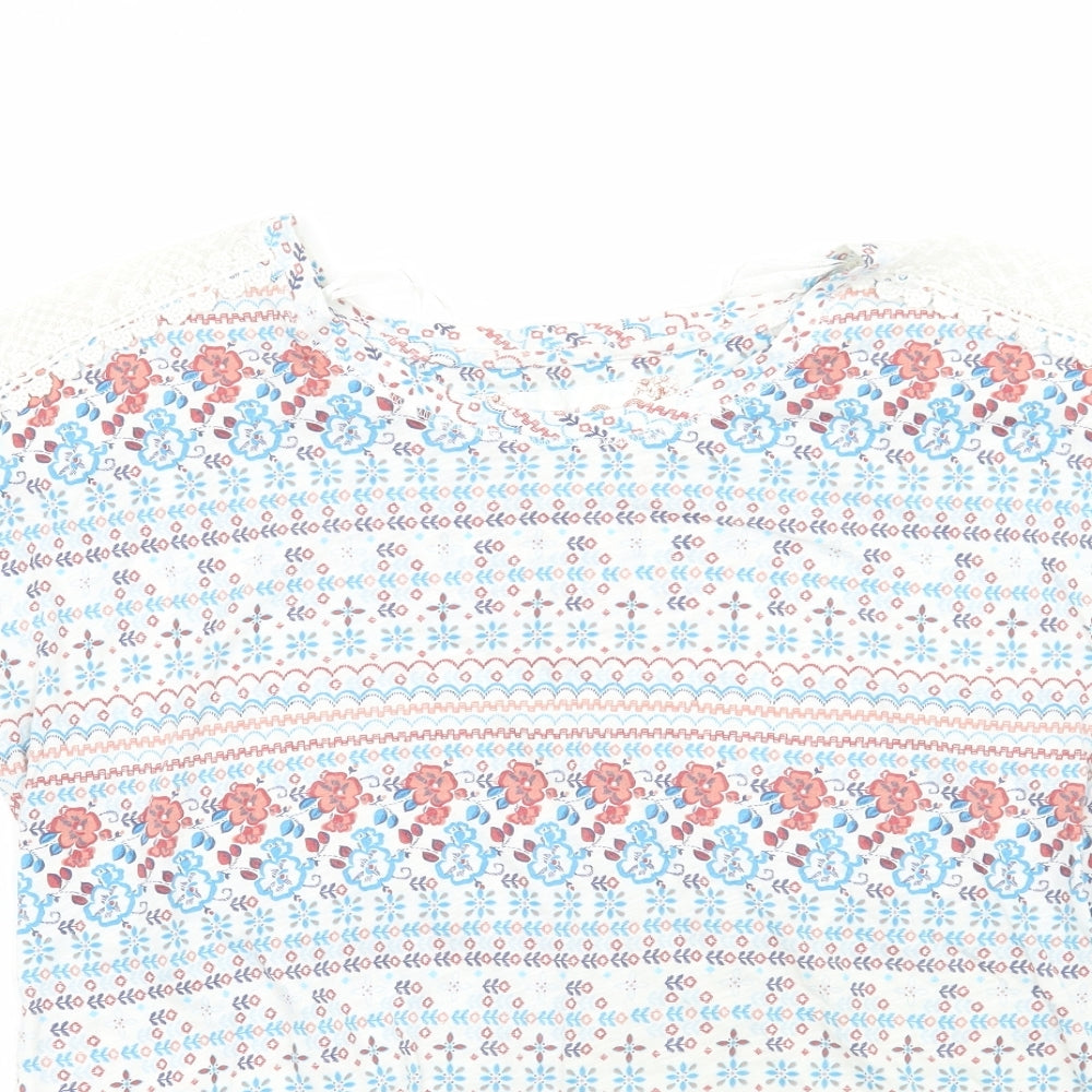 Marks and Spencer Womens White Floral  Basic T-Shirt Size 8