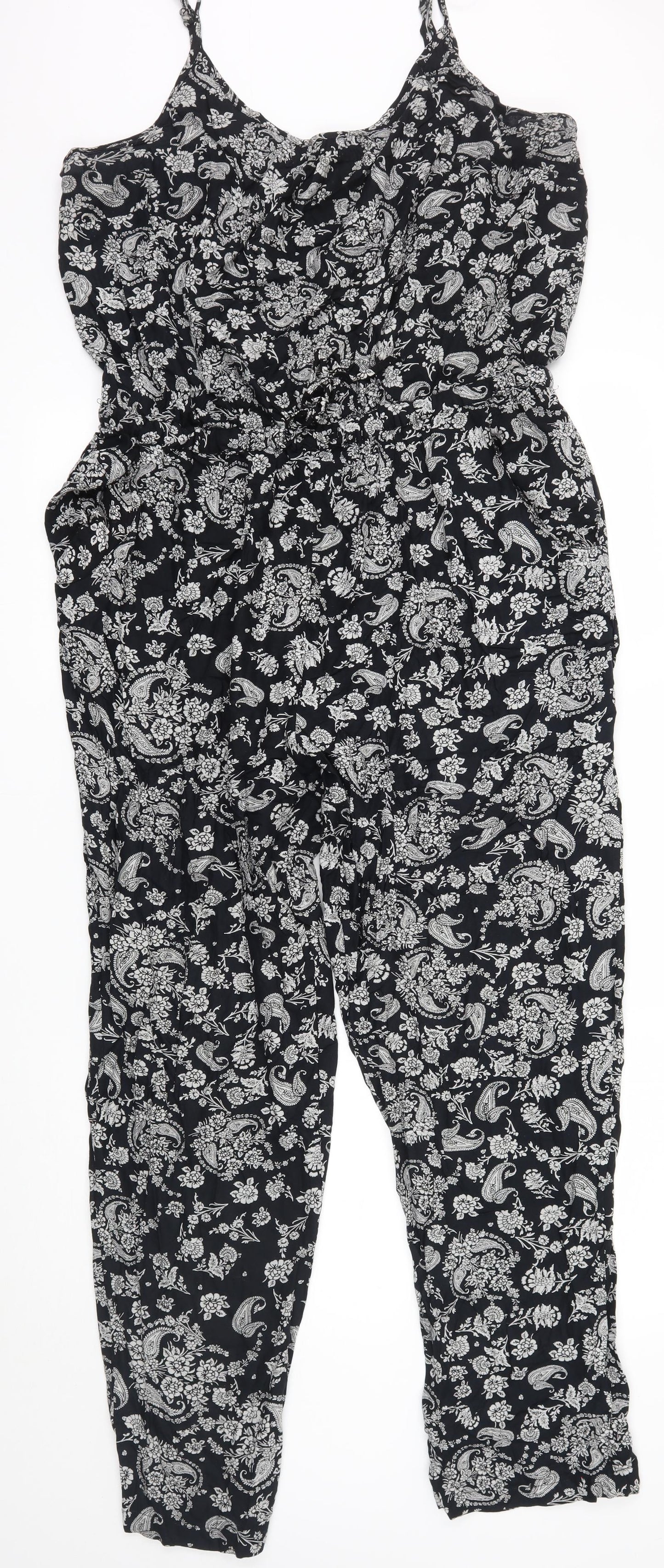 Peacocks Womens Black Floral  Playsuit One-Piece Size 16