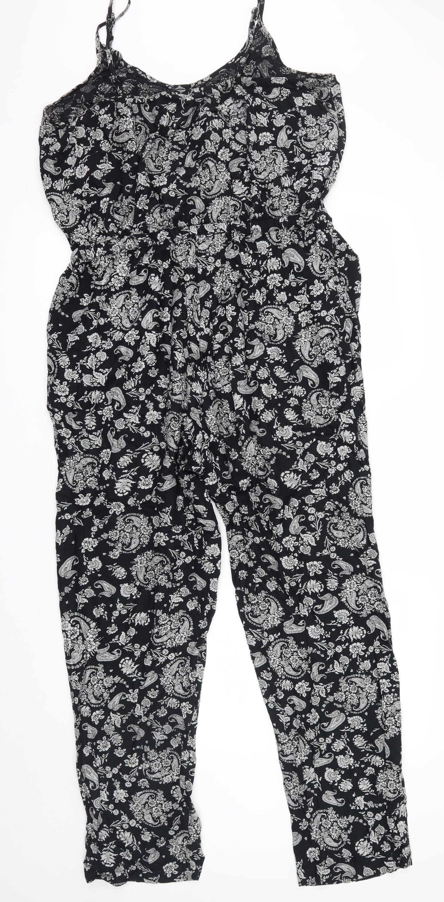 Peacocks Womens Black Floral  Playsuit One-Piece Size 16